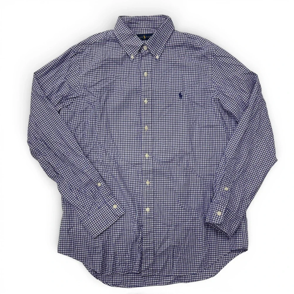 Polo Ralph Lauren Mens Gingham Button Down Shirt Long Sleeve Purple Large Cotton
